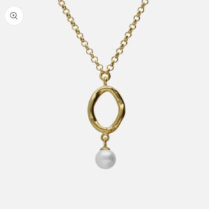 Collar largo con perla en plata de ley con baño de oro 18k