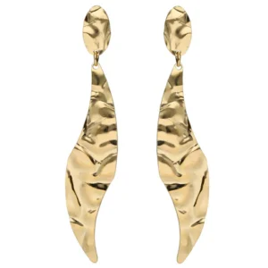 Pendientes largos con forma de hoja en plata de ley con baño de oro 18k