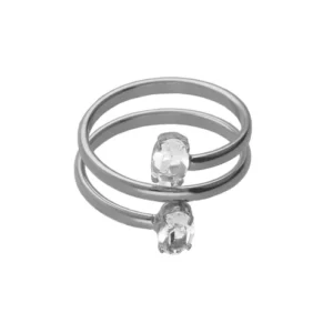 Anillo ajustable diseño espiral con cristales en plata de ley con baño de rodio