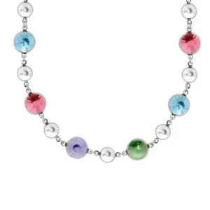 Collar corto con cristales de colores en plata de ley con baño de rodio
