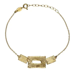 Pulsera diseño rectángulo con textura en plata de ley con baño de oro 18K
