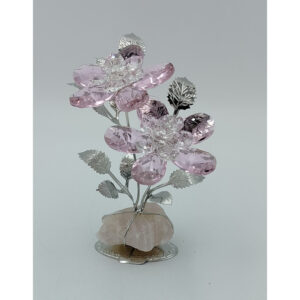 Flor doble de cristal base piedra de cuarzo rosa