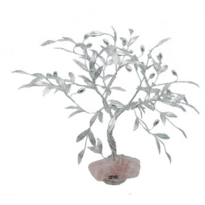 Olivo de aceitunas verdes sobre base mineral de cuarzo rosa