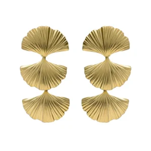 Pendientes largos conforma de abanico en plata de ley con baño de oro 18K