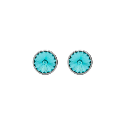 Pendientes botón 9mm de cristal color light turquoise en plata de ley con baño de rodio