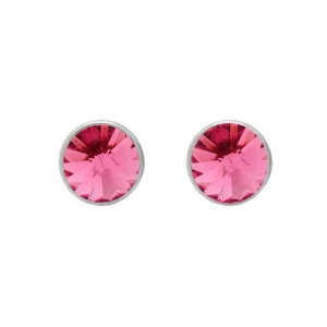 Pendientes botón 11,5mm de cristal color rose en plata de ley con baño de rodio