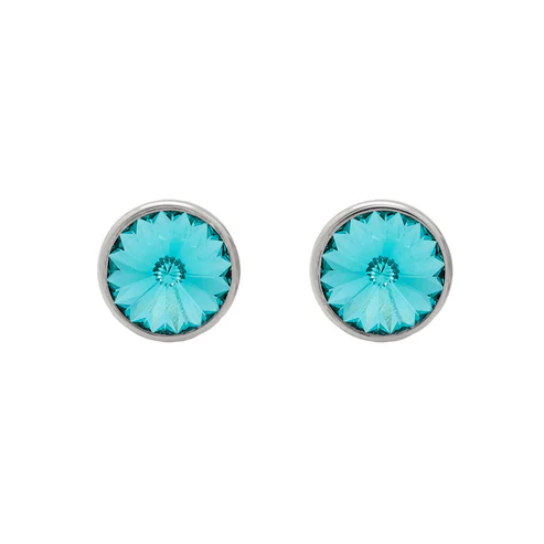 Pendientes botón 11,5mm de cristal color light turquoise en plata de ley con baño de rodio