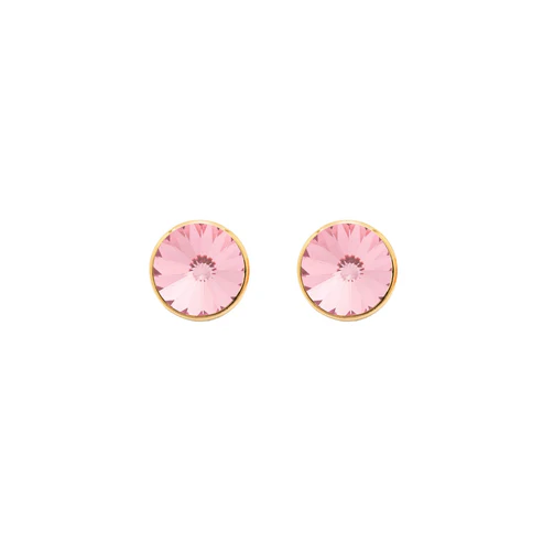 Pendientes botón 9mm de cristal color light rose en plata de ley con baño de oro 18k