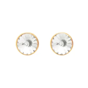 Pendientes botón 11,5mm de color cristal en plata de ley con baño de oro 18K