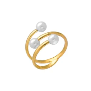 Anillo diseño en espiral con perlas en plata de ley con baño de oro 18k