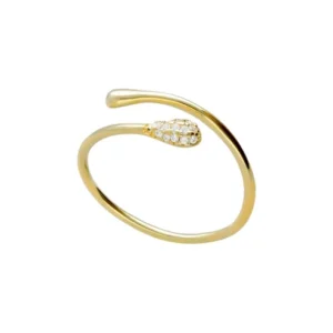 Anillo cruzado diseño gota con circonitas en plata de ley con baño de oro 18k
