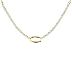 Collar corto diseño oval con cristales en riviere en plata de ley con baño de oro 18k