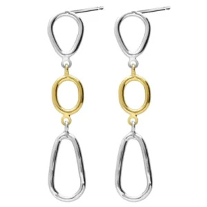 Pendientes largos bicolor en plata de ley con baño de oro 18k