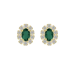 Pendientes rosetón con cristales color esmeralda en plata de ley con baño de oro 18k