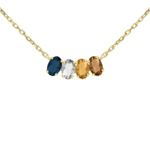 Collar corto con cristales de colores en plata de ley con baño de oro 18k