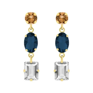 Pendientes cortos con cristales de colores en plata de ley con baño de oro 18k
