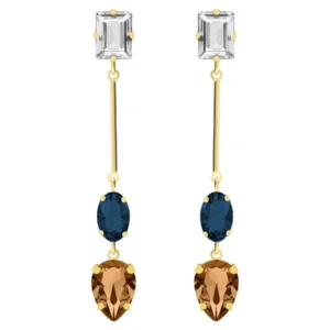 Pendientes largos con cristales de colores en plata de ley con baño de oro 18k