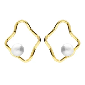 Pendientes botón diseño en hilo con perlas cultivadas en plata de ley con baño de oro 18k