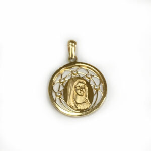 Colgante medalla virgen niña con circonitas en oro de ley 18k