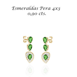 Pendientes con circonitas y esmeraldas talla pera 4x3 0,90cts. en oro de ley 18k