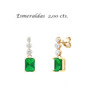 Pendientes con circonitas y dos esmeraldas de 2,00cts. talla rectangular en oro de ley 18k