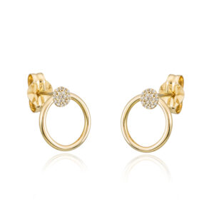 Pendientes diseño en aro con circonitas en oro de ley 18k
