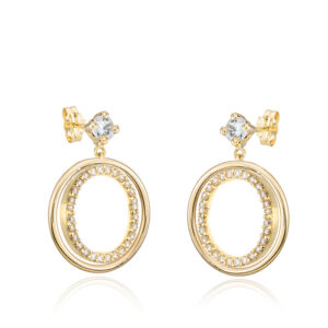 Pendientes cortos con circonitas en oro de ley 18k