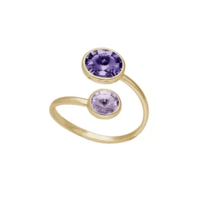 Anillo ajustable 7 y 9mm de cristal color tanzanita en plata de ley con baño de oro 18k
