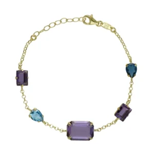 Pulsera con cristales color morado en plata de ley con baño de oro 18k