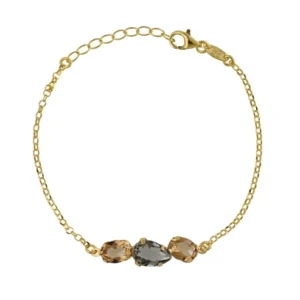 Pulsera con cristales color champagne en plata de ley con baño de oro 18k