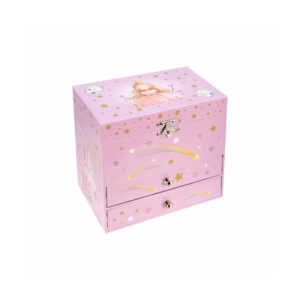 Caja musical con bailarina diseño con princesa y estrellas en color rosa