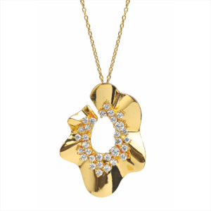 Collar de diseño con circonitas en bronce con baño de oro 18k
