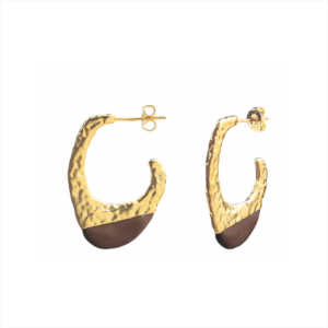 Pendientes diseño en aro con tonos marrones en bronce con baño de oro 18k
