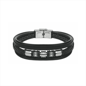 Pulsera diseño en piel color negro y motivos en acero