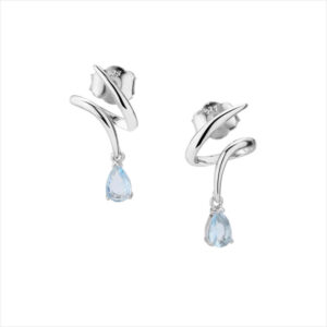 Pendientes de diseño con dos circonitas azul aguamarina talla lágrima en plata de ley con baño de rodio