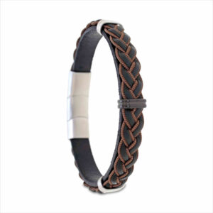 Pulsera diseño trenzada en piel color negro y acero