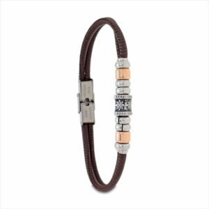 Pulsera diseño con piel color marrón y acero
