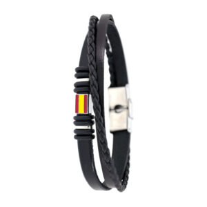 Pulsera diseño España en piel color negro y cierre de acero