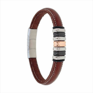 Pulsera diseño en piel color marrón y acero